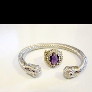 COPY - Ottoman Silver Amethyst Oval Gemstone Filigree Ring  &  Cable Wire Cuff